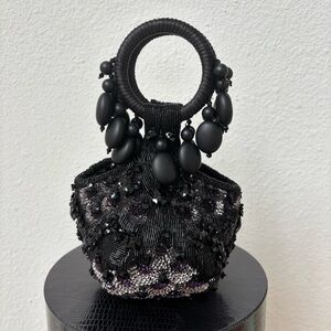 Bea Valdes Chic Black Beaded Women's Evening Bag